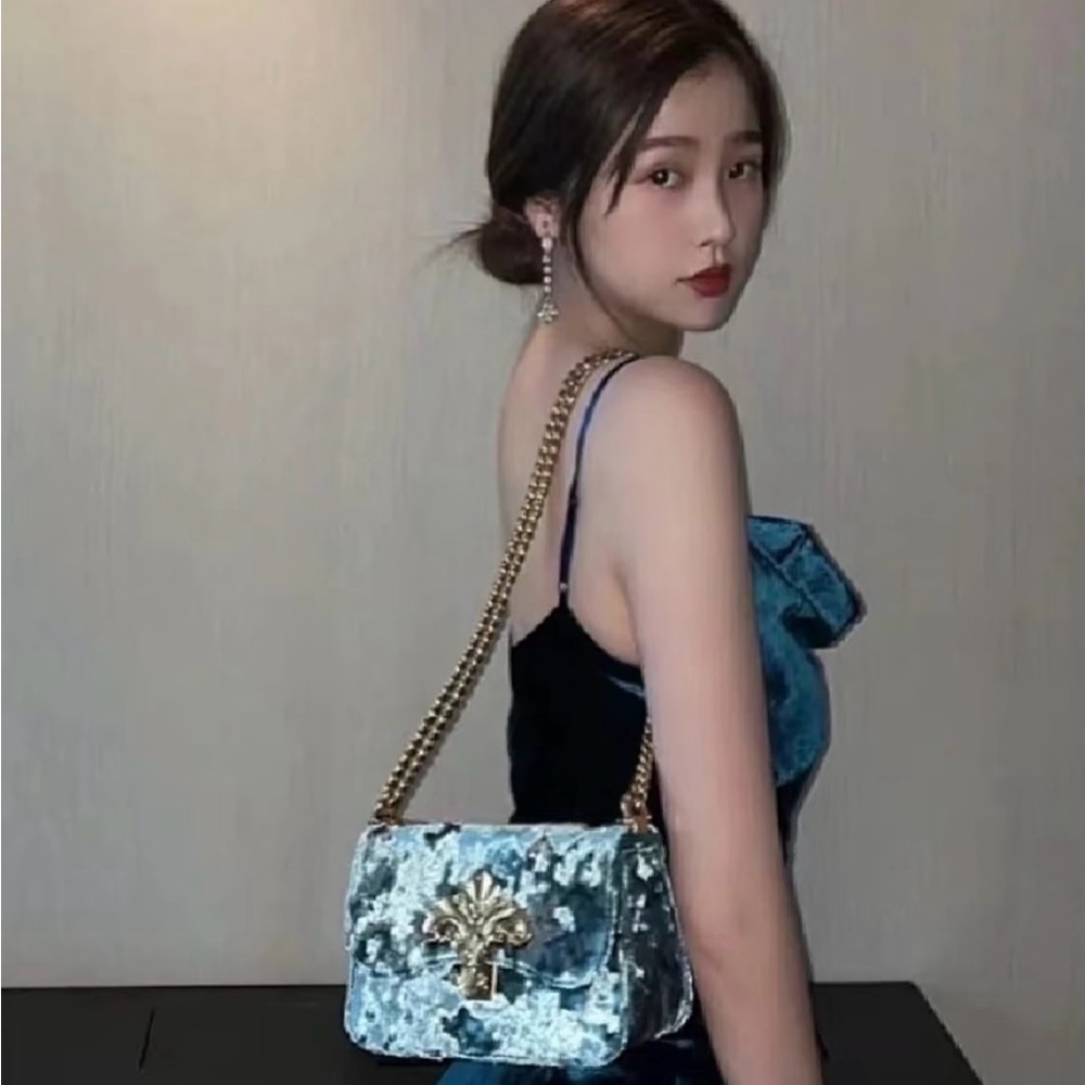 Charles & keith blue velvet bag